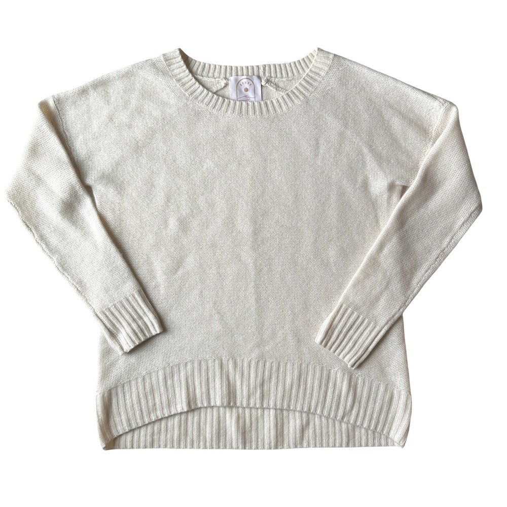 Sunny 100% Cashmere‎ Pullover Sweater Cream Crew Neck Relaxed Fit